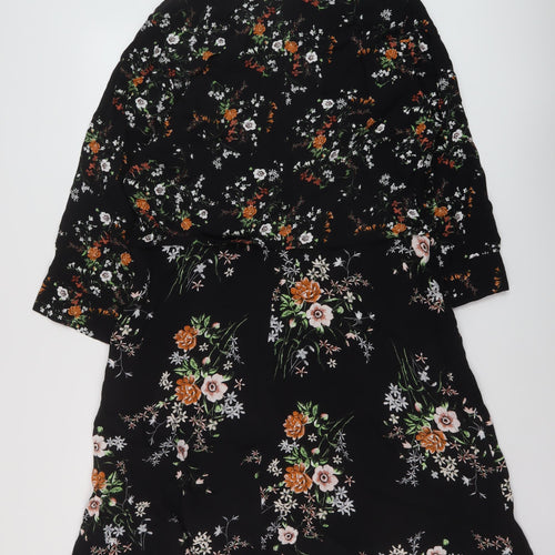 M&Co Womens Black Floral Viscose A-Line Size 18 Round Neck Zip