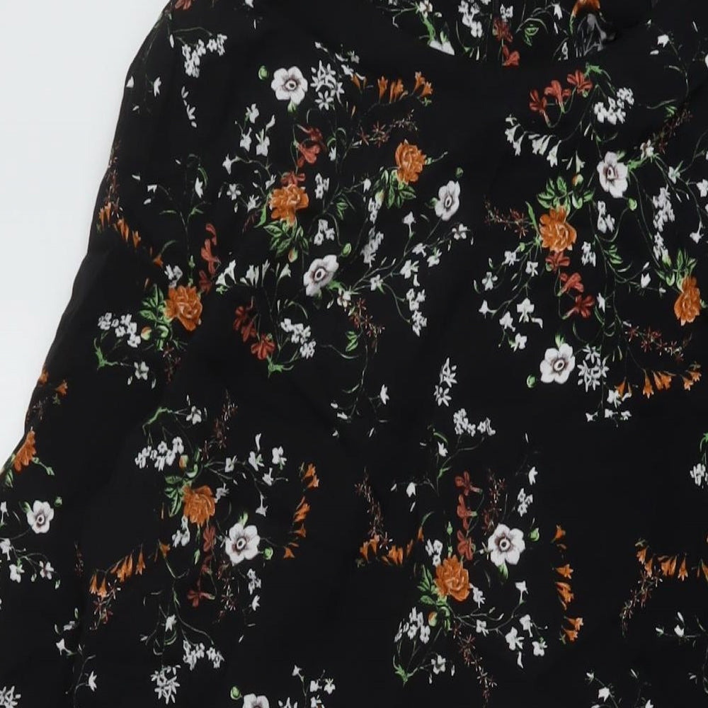 M&Co Womens Black Floral Viscose A-Line Size 18 Round Neck Zip