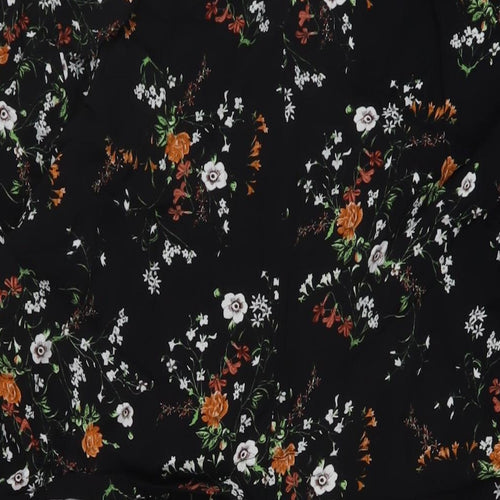 M&Co Womens Black Floral Viscose A-Line Size 18 Round Neck Zip