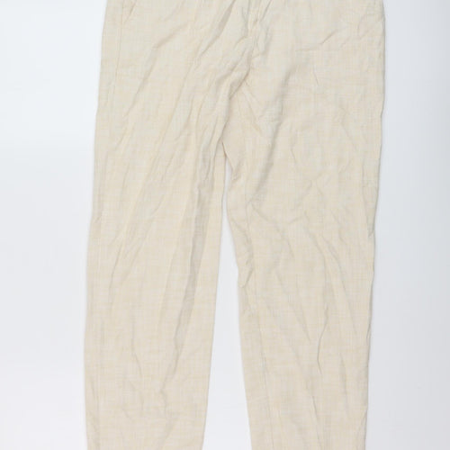 Laura Ashley Womens Beige Cotton Trousers Size 10 L27 in Regular Hook & Eye