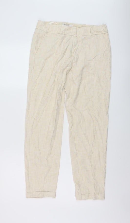 Laura Ashley Womens Beige Cotton Trousers Size 10 L27 in Regular Hook & Eye