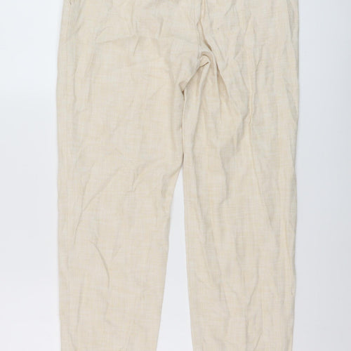 Laura Ashley Womens Beige Cotton Trousers Size 10 L27 in Regular Hook & Eye