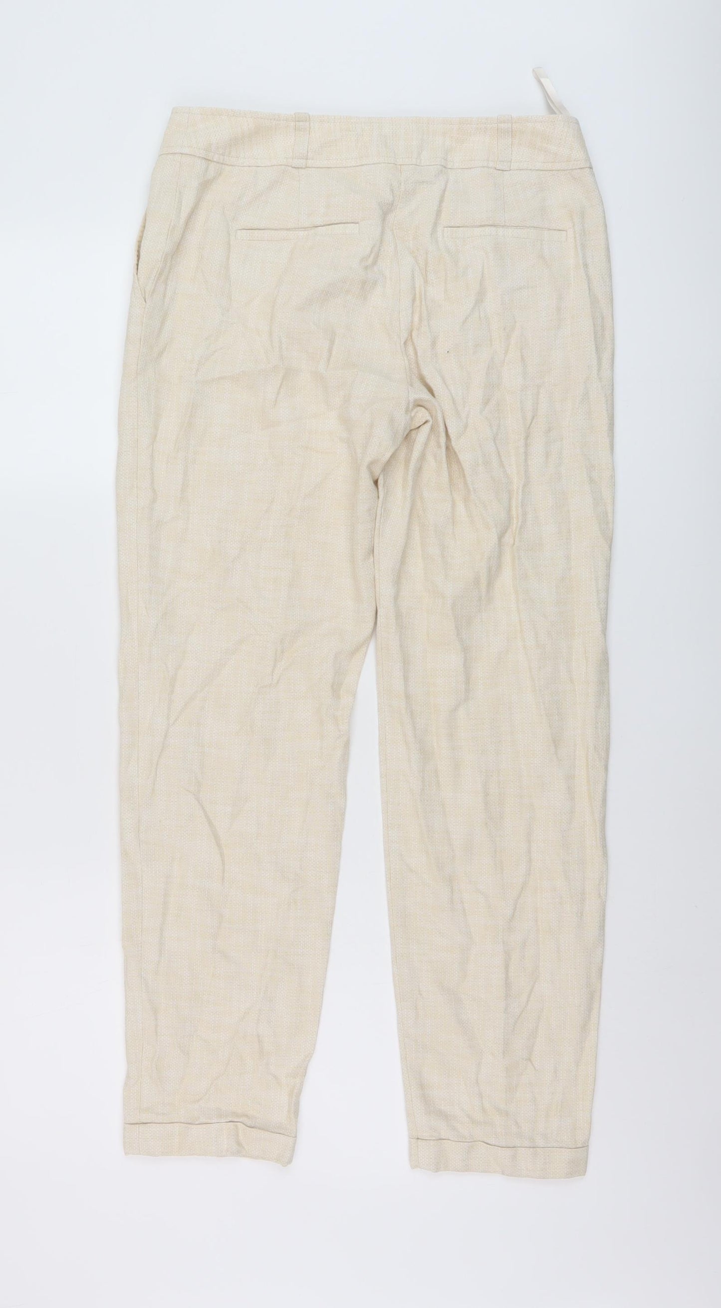 Laura Ashley Womens Beige Cotton Trousers Size 10 L27 in Regular Hook & Eye