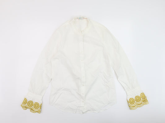 Boden Womens White Cotton Basic Button-Up Size 12 Mock Neck