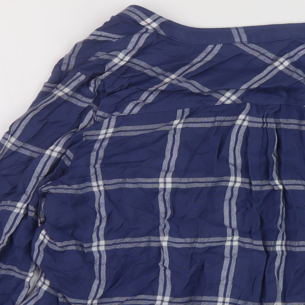 Debenhams Womens Blue Plaid Viscose Basic Blouse Size 14 V-Neck