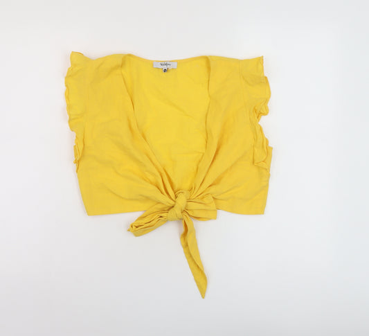 Wildfire Womens Yellow Linen Cropped Blouse Size 10 V-Neck