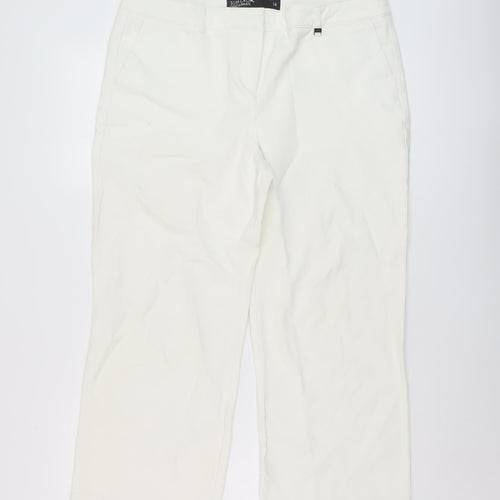 NEXT Womens Ivory Cotton Trousers Size 14 L24 in Slim Button