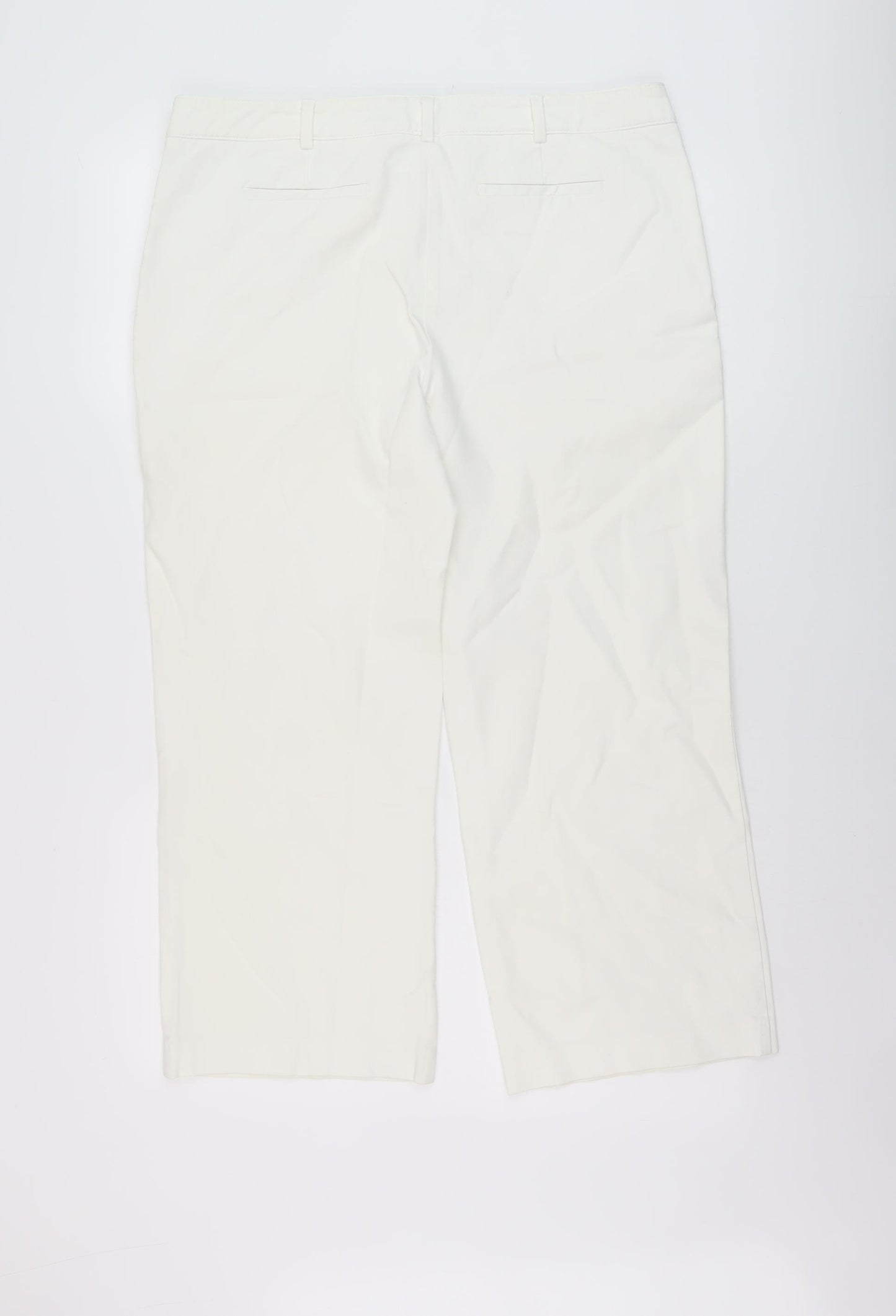 NEXT Womens Ivory Cotton Trousers Size 14 L24 in Slim Button