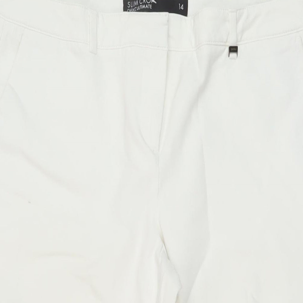 NEXT Womens Ivory Cotton Trousers Size 14 L24 in Slim Button