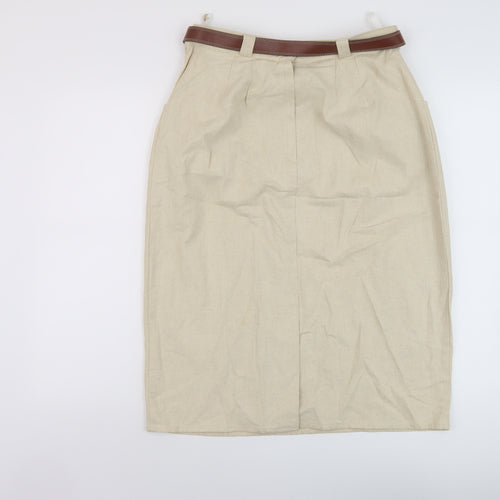 Marks and Spencer Womens Beige Cotton Straight & Pencil Skirt Size 16 Button