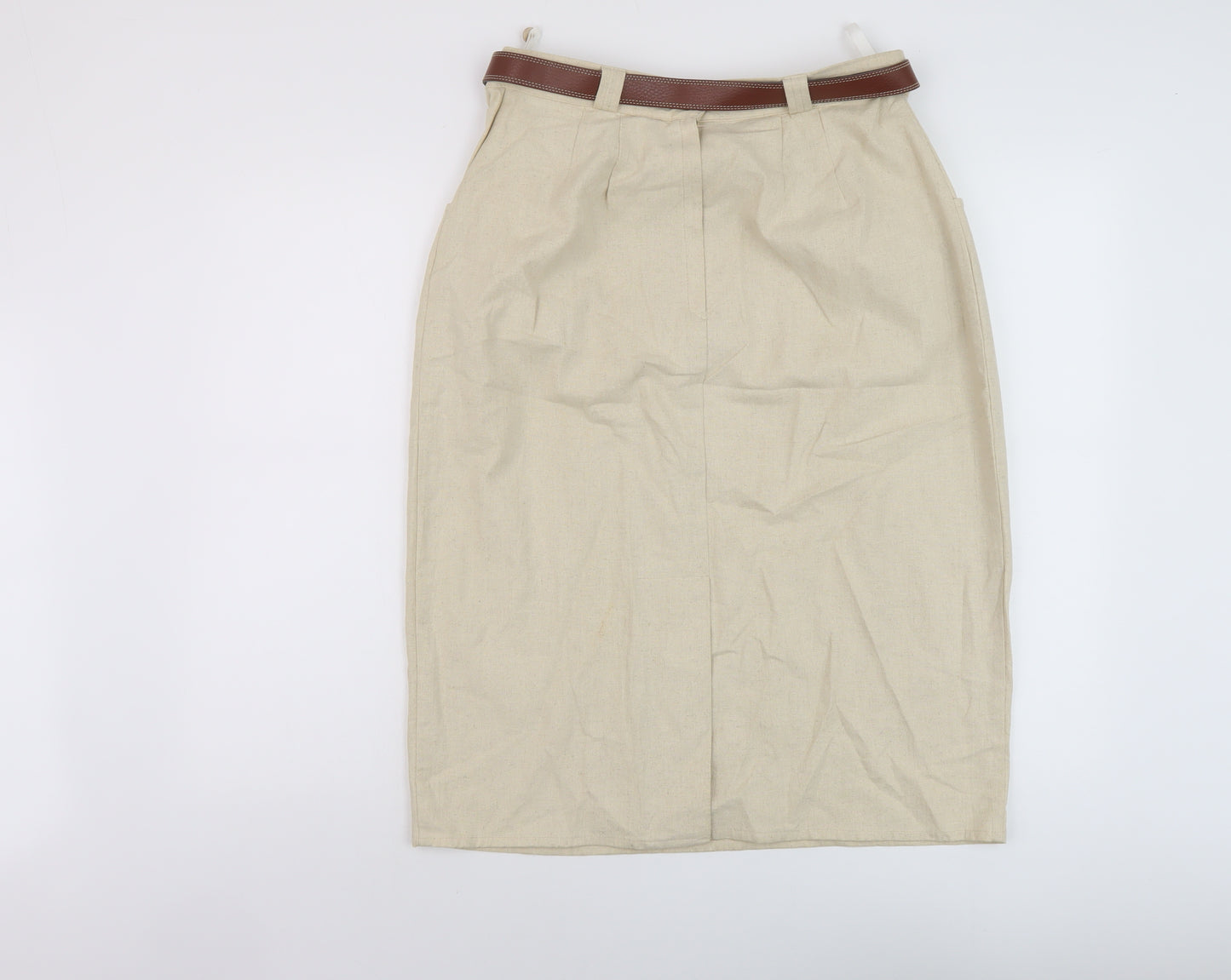 Marks and Spencer Womens Beige Cotton Straight & Pencil Skirt Size 16 Button