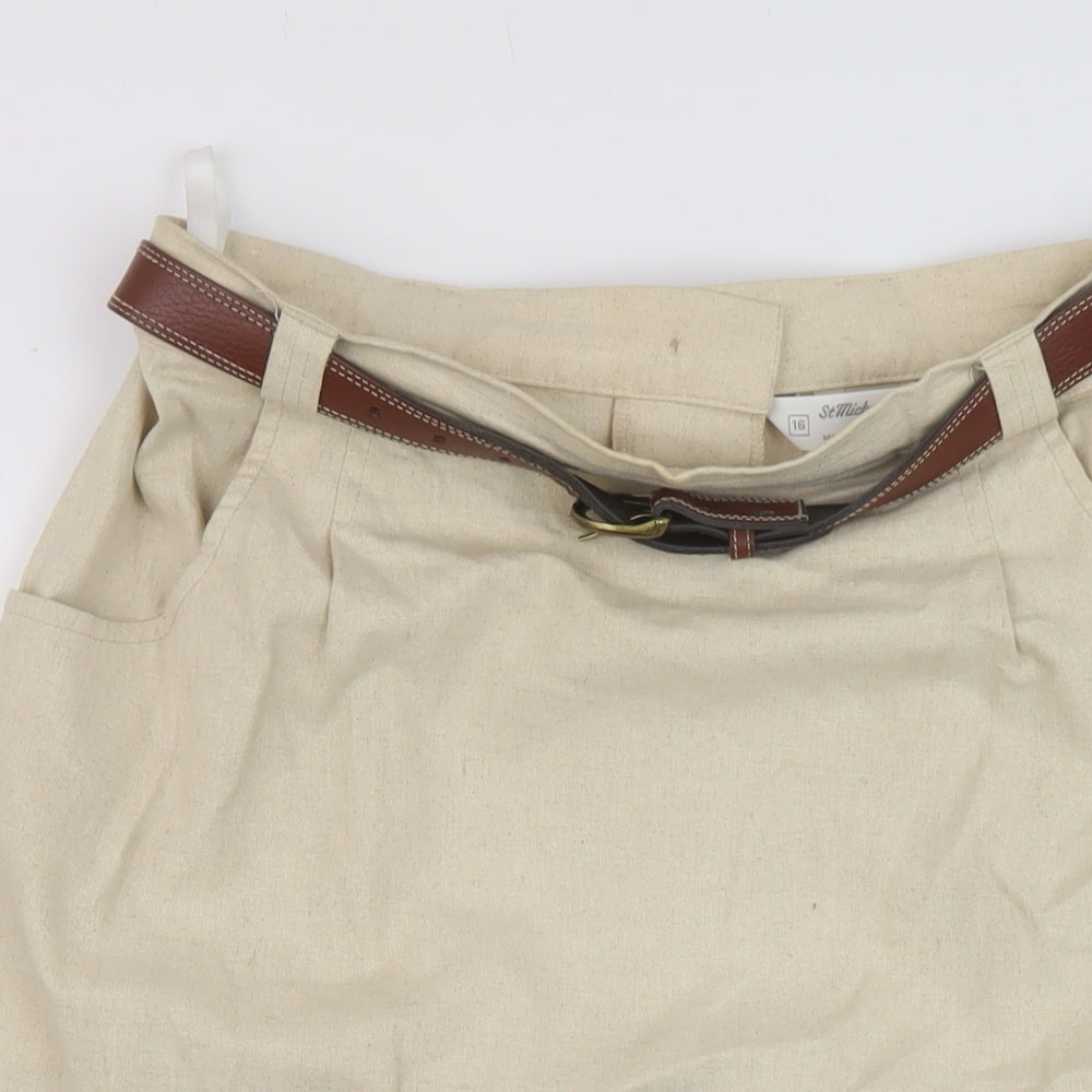 Marks and Spencer Womens Beige Cotton Straight & Pencil Skirt Size 16 Button