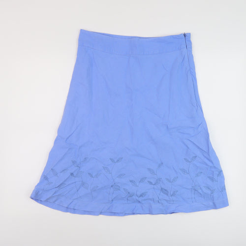 Tulchan Womens Blue Linen A-Line Skirt Size 12 Zip