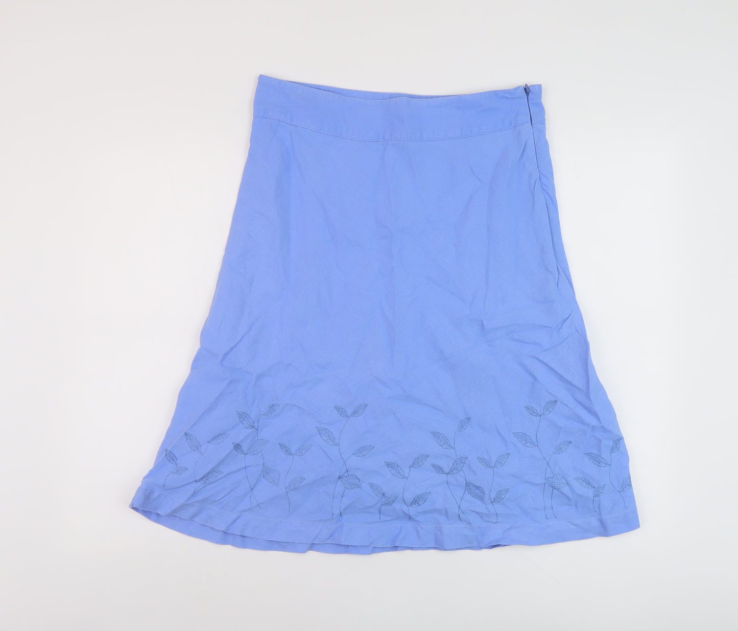 Tulchan Womens Blue Linen A-Line Skirt Size 12 Zip