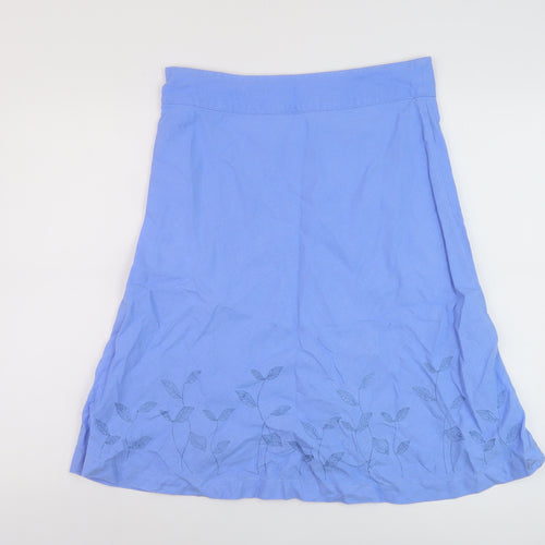 Tulchan Womens Blue Linen A-Line Skirt Size 12 Zip