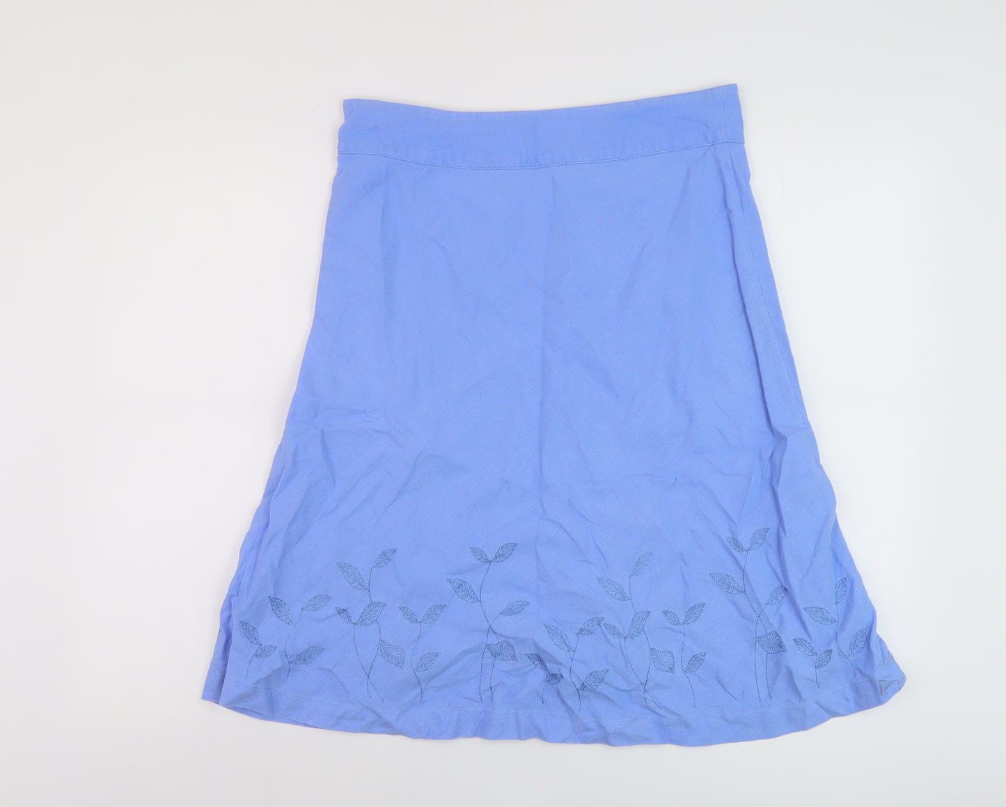 Tulchan Womens Blue Linen A-Line Skirt Size 12 Zip