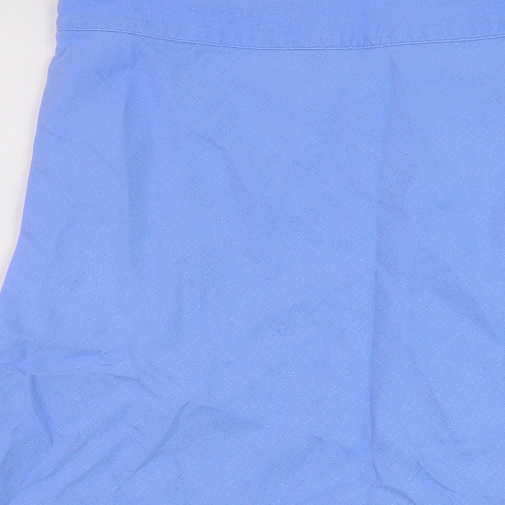 Tulchan Womens Blue Linen A-Line Skirt Size 12 Zip