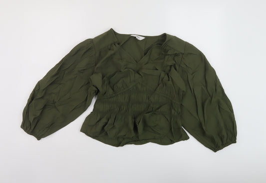 Marks and Spencer Womens Green Viscose Basic Blouse Size 12 V-Neck