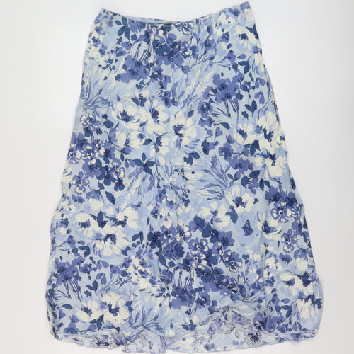 Per Una Womens Blue Floral Linen A-Line Skirt Size 12