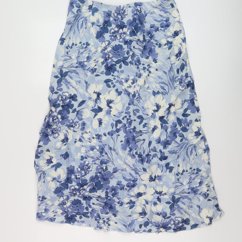 Per Una Womens Blue Floral Linen A-Line Skirt Size 12