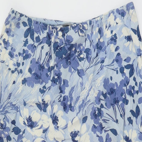 Per Una Womens Blue Floral Linen A-Line Skirt Size 12