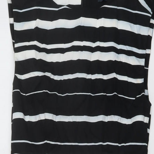 French Connection Womens Black Striped Cotton A-Line Size 12 Round Neck Zip