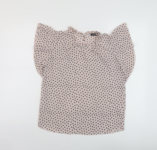 Boohoo Womens Pink Polka Dot Polyester Basic Blouse Size 8 Round Neck