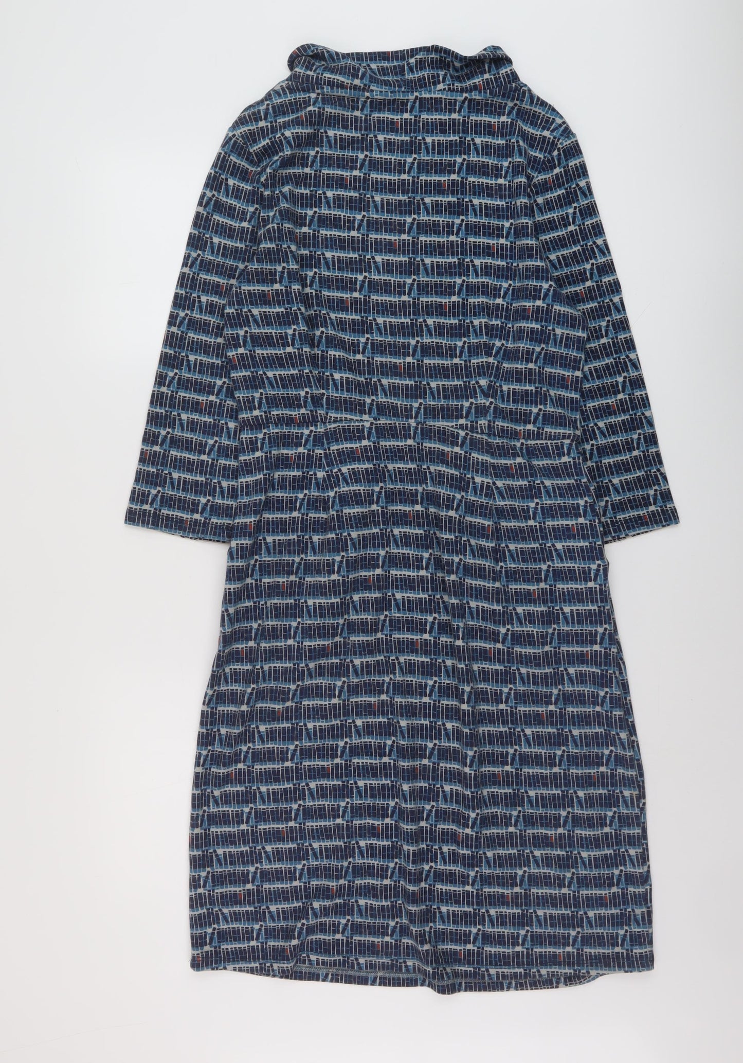 Seasalt Womens Blue Geometric Cotton Sheath Size 12 Roll Neck Pullover