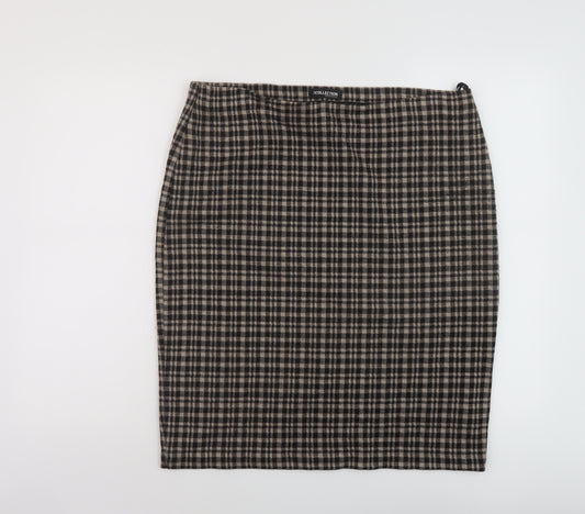 Debenhams Womens Brown Plaid Acrylic A-Line Skirt Size 16