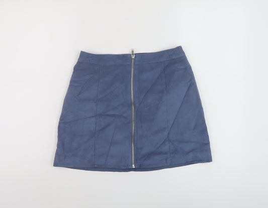 Hm7 Womens Blue Polyester Mini Skirt Size 8 Zip