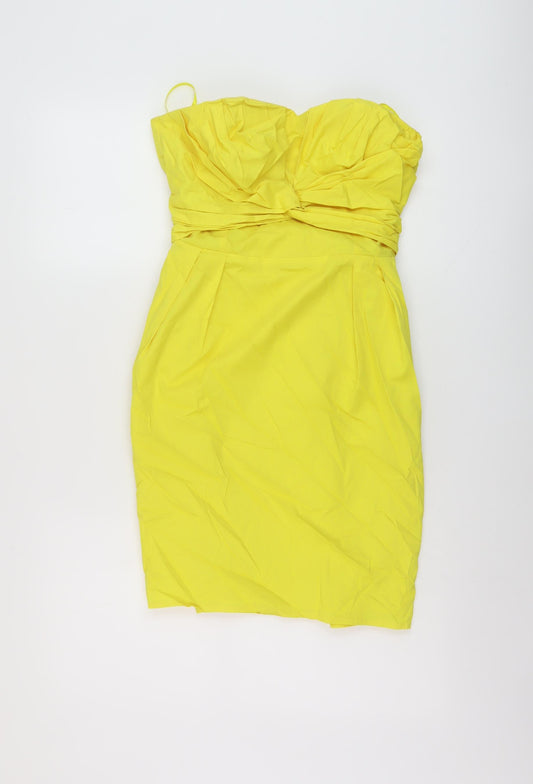 Coast Womens Yellow Cotton Mini Size 10 Off the Shoulder Zip