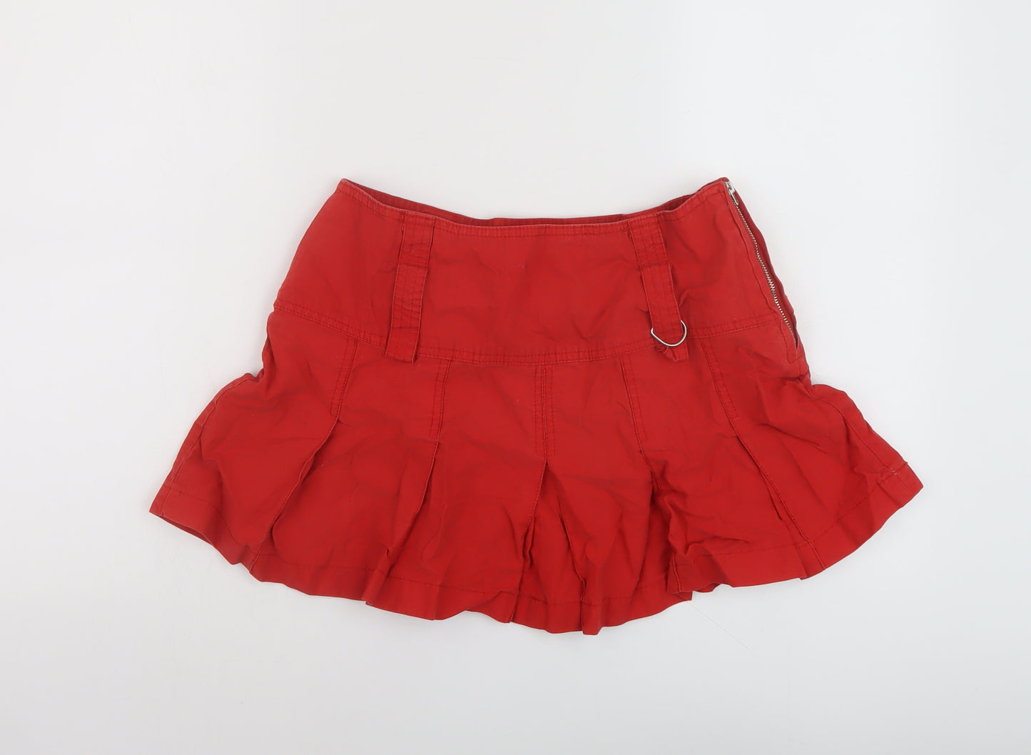 Denim & Co. Womens Red Cotton Skater Skirt Size 10 Zip