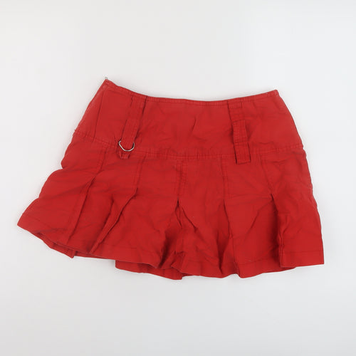 Denim & Co. Womens Red Cotton Skater Skirt Size 10 Zip