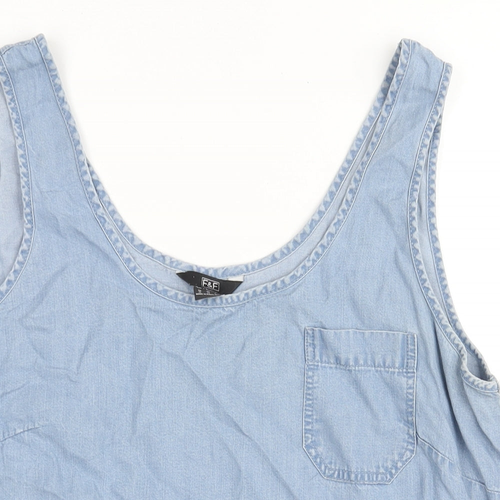 F&F Womens Blue Cotton Camisole Blouse Size 16 Scoop Neck