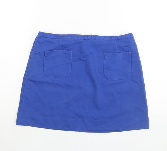 H&M Womens Blue Cotton Mini Skirt Size 8 Zip