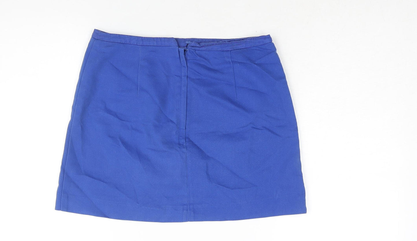 H&M Womens Blue Cotton Mini Skirt Size 8 Zip