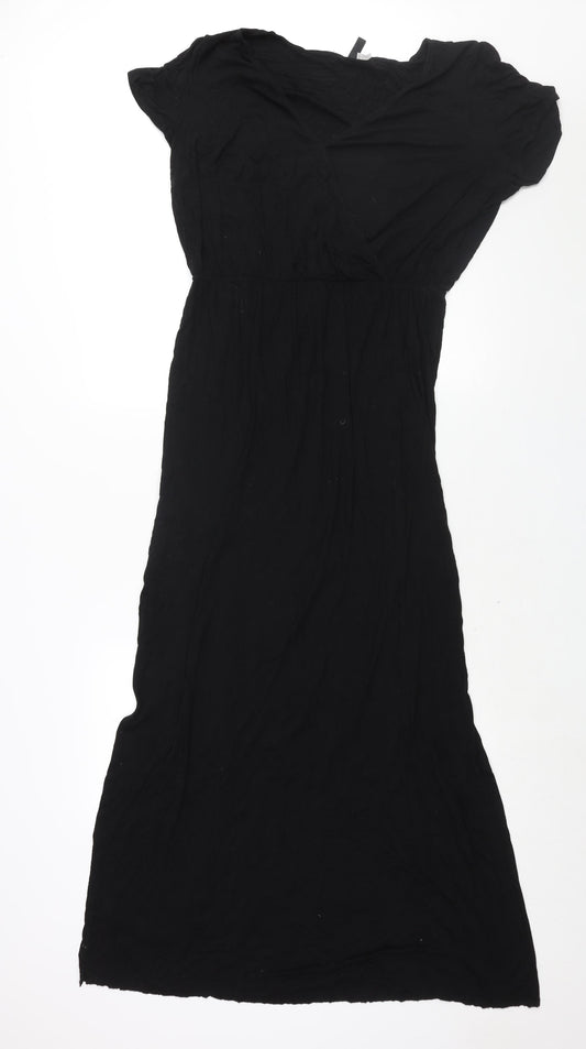 Divided by H&M Womens Black Viscose Maxi Size 18 V-Neck Pullover - Side Slits