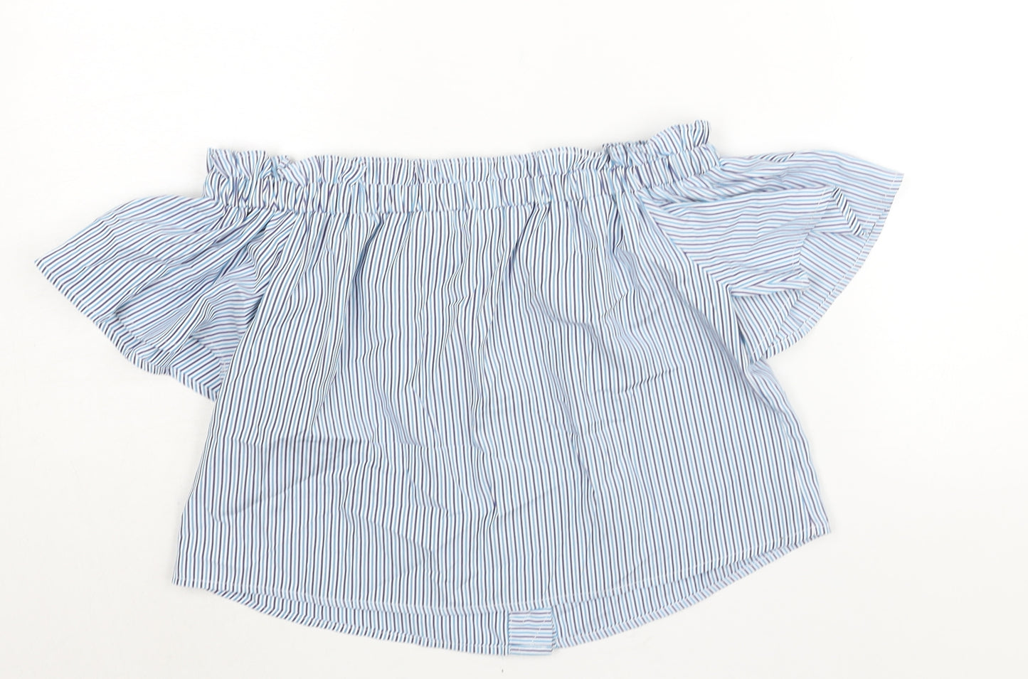 Missguided Womens Blue Striped Polyester Basic Blouse Size 6 Off the Shoulder - Rouched Button Detail