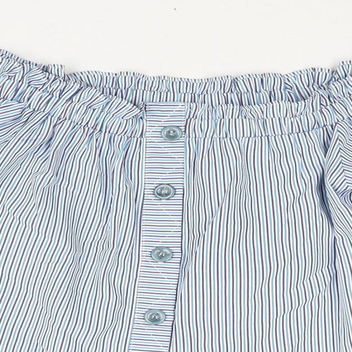 Missguided Womens Blue Striped Polyester Basic Blouse Size 6 Off the Shoulder - Rouched Button Detail