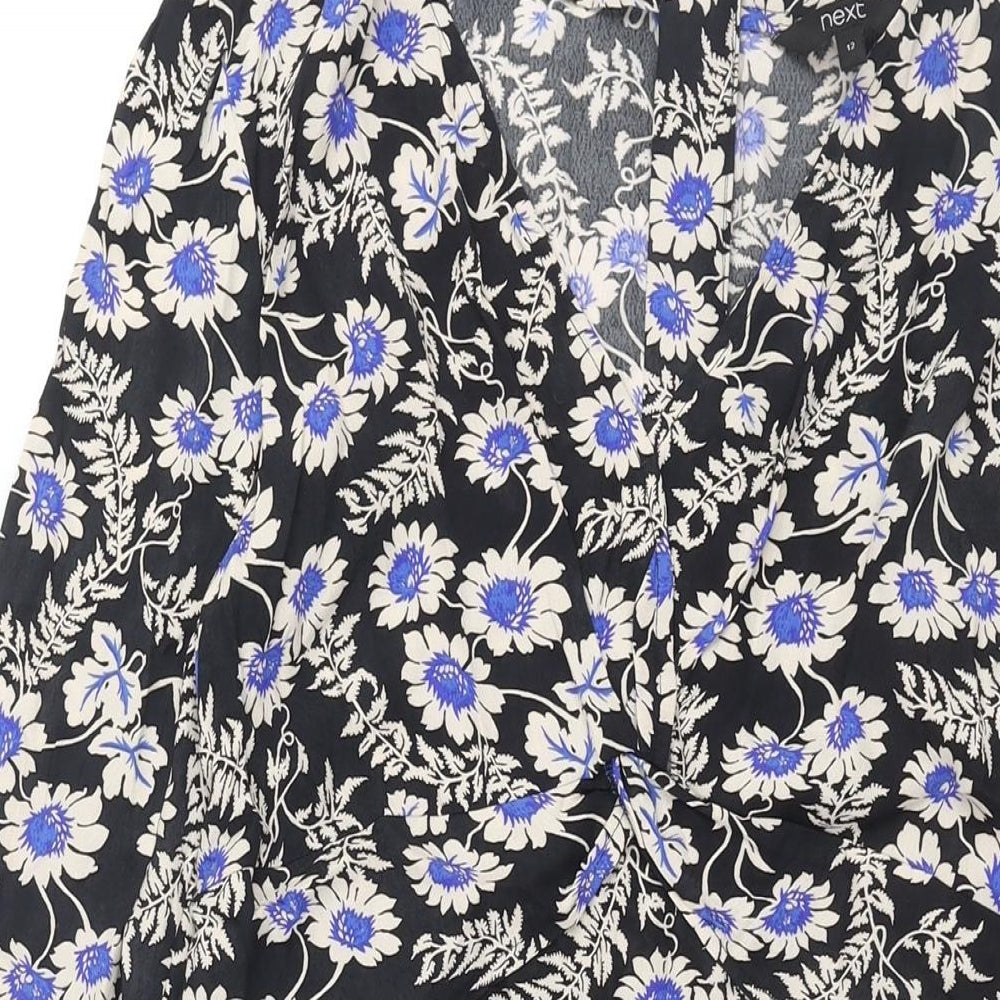 NEXT Womens Multicoloured Floral Viscose Shift Size 12 V-Neck Zip - Twist Detail