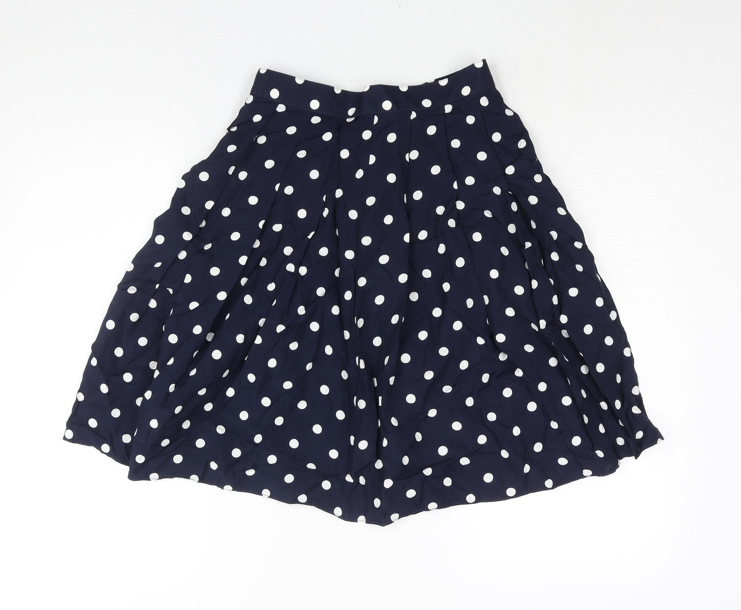 St Michael Womens Blue Polka Dot Polyester A-Line Skirt Size 10 Zip