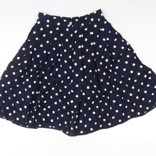 St Michael Womens Blue Polka Dot Polyester A-Line Skirt Size 10 Zip