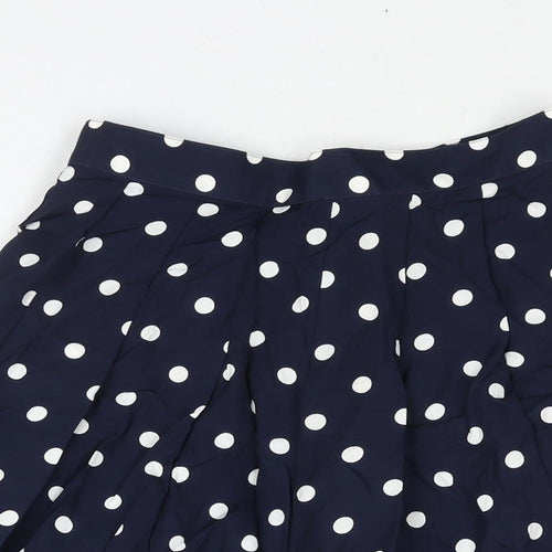 St Michael Womens Blue Polka Dot Polyester A-Line Skirt Size 10 Zip