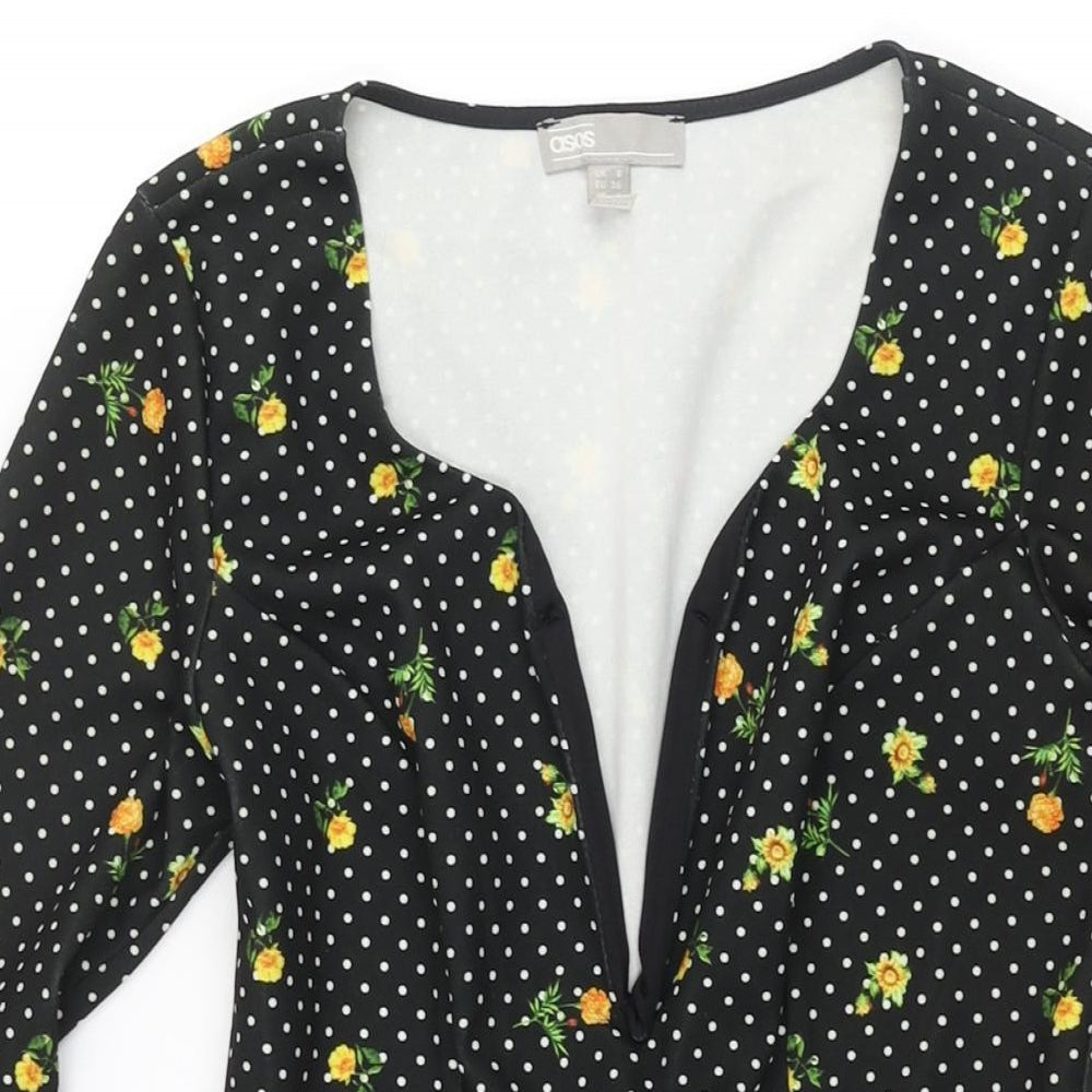 ASOS Womens Black Floral Polyester Mini Size 8 Sweetheart Pullover - Frill Polka Dot