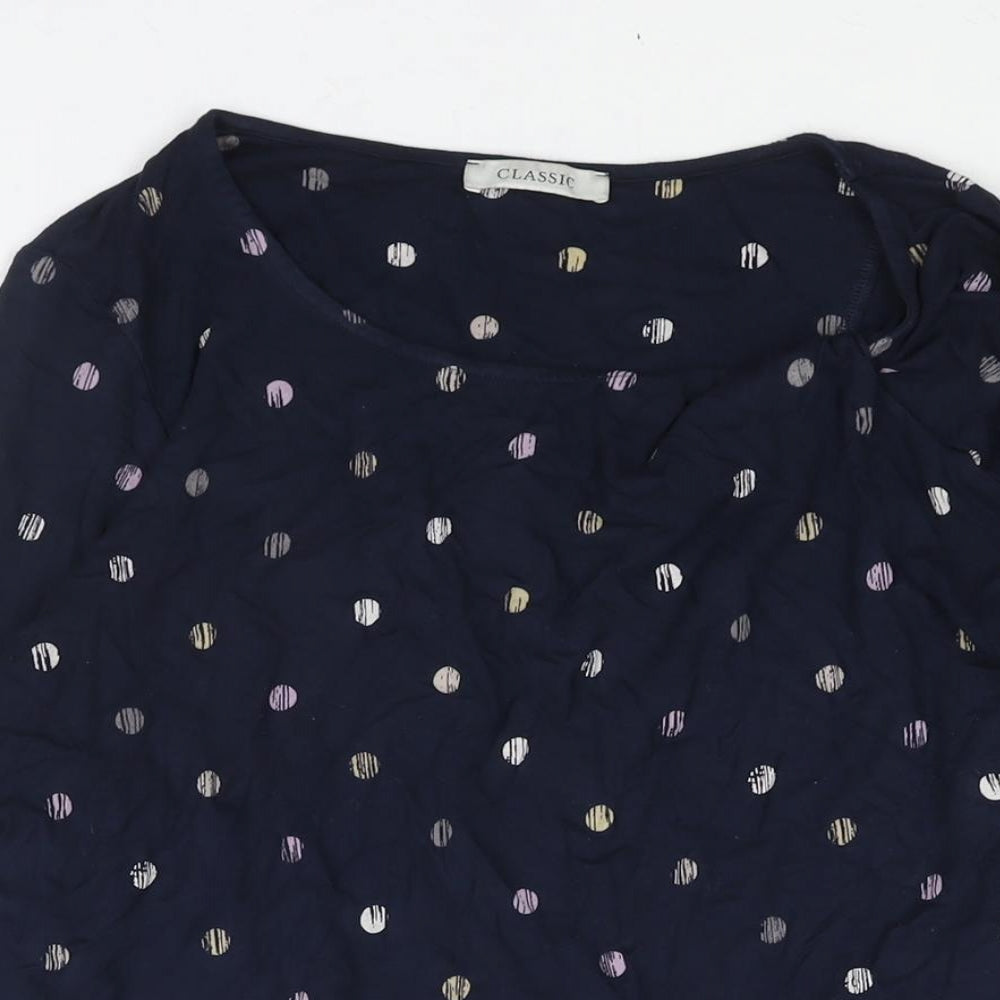 Classic Womens Blue Polka Dot Viscose Basic Blouse Size 14 Round Neck - Twist Detail