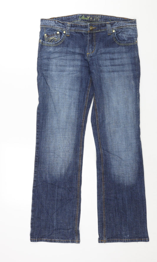 House Of Denim Womens Blue Cotton Bootcut Jeans Size 12 L31 in Regular Zip - Rhinestone Pockets