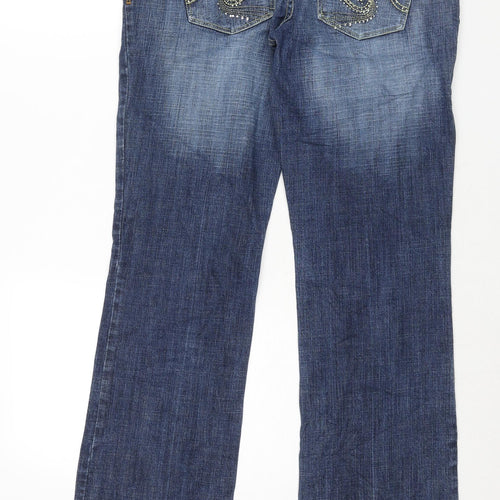 House Of Denim Womens Blue Cotton Bootcut Jeans Size 12 L31 in Regular Zip - Rhinestone Pockets