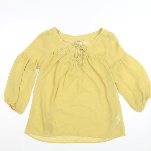 New Look Womens Yellow Polyester Basic Blouse Size 12 Round Neck - Keyhole Neck Frill Semi Sheer