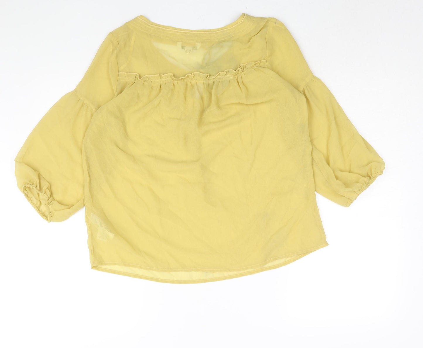 New Look Womens Yellow Polyester Basic Blouse Size 12 Round Neck - Keyhole Neck Frill Semi Sheer