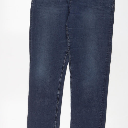 Marks and Spencer Womens Blue Cotton Straight Jeans Size 16 L30 in Regular Zip